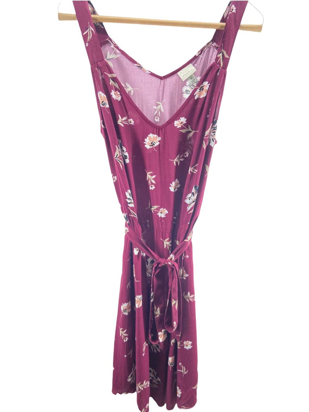 A New Day Purple Floral Sleeveless Tie Waist Mini Dress Women's Size Small